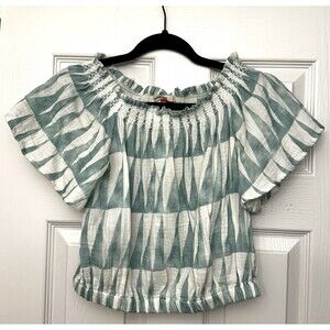 Marine Layer Women's Smocked Crop Top Off Shoulder Blouse Size Small Geometric